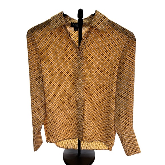 Jones Yellow & Blk Patterned Women’s S Buttoned Up Blouse w/wide Split Cuffs - Picture 3 of 8